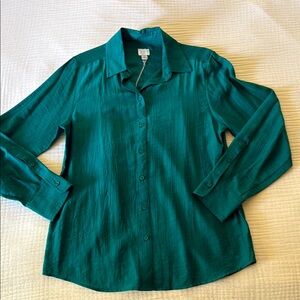 A New Day Silky Dark Green Button Down Shirt